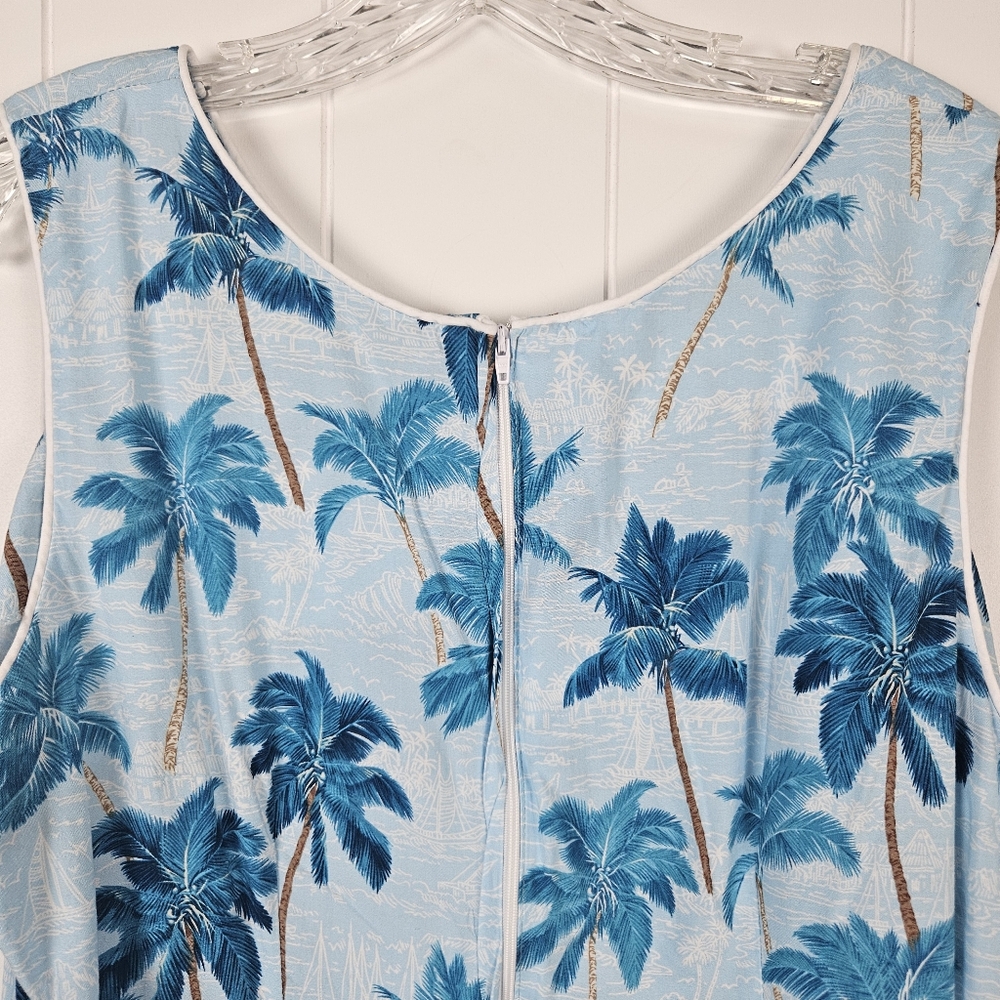 Halekulani Hawaiian Dress Midi Sleeveless Tropical Blue Rayon Vacation Beach 2xl - Picture 5 of 8